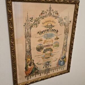 Antique Framed German Lords Prayer Chromolithograph Print